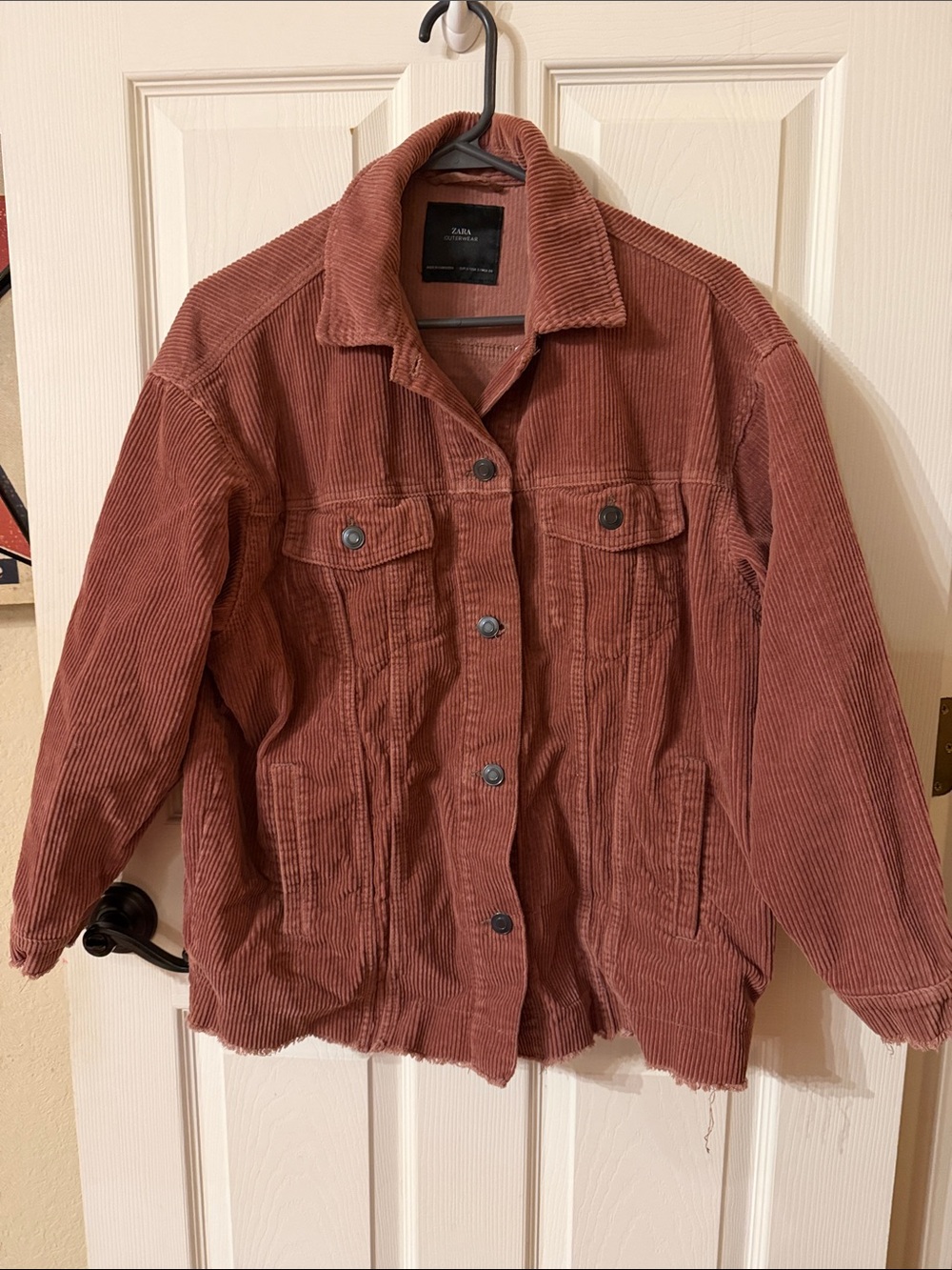 Zara Women's Corduroy Button-Front Jacket in Dusty Rust